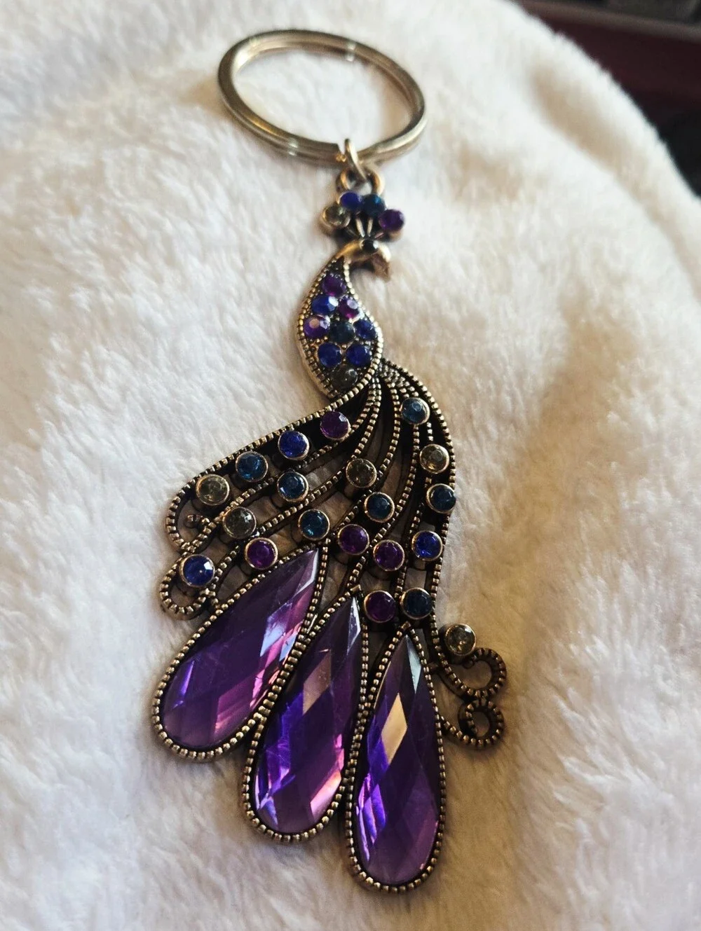 Purple Peacock Crystal Keychain Pendant - Women Accessories